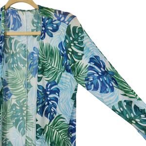 Tropical Sheer Palm Leaf Print Beach Cover‑Up